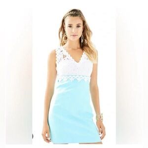 Lilly Pulitzer colorblock sandi shift dress- icing Tiffany blue, white lace